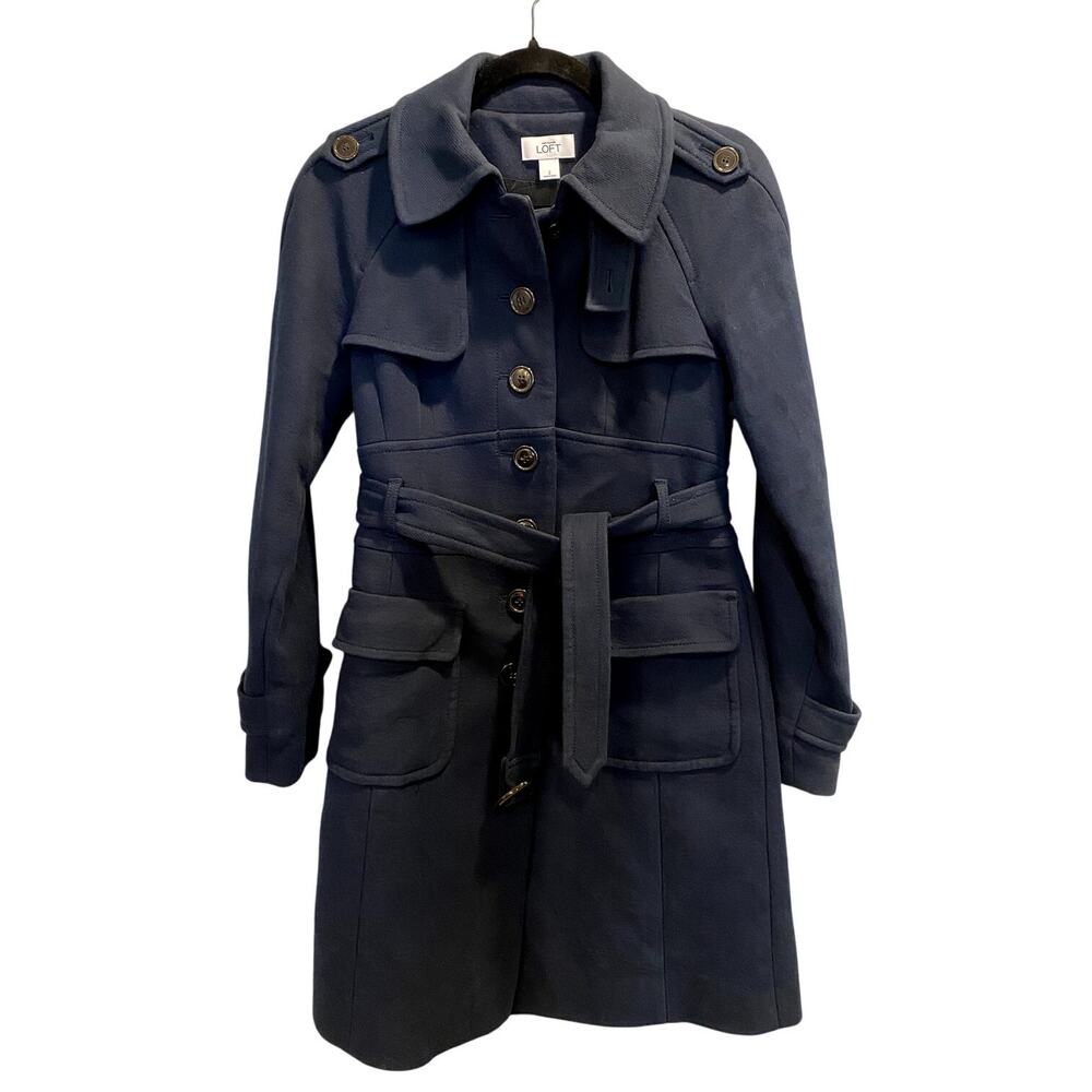 Ann Taylor Loft Blue Belted Lined Trench Coat Size 2